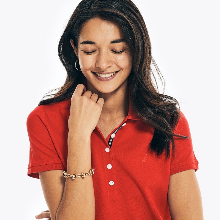 Nautica 5-button Poloshirt Dames Rood | pRiBUf8y