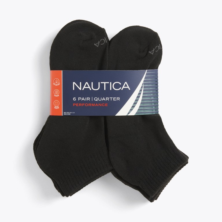 Nautica Atletische Core Quarter , 6-pack Sokken Heren Zwart | byHpEDS0