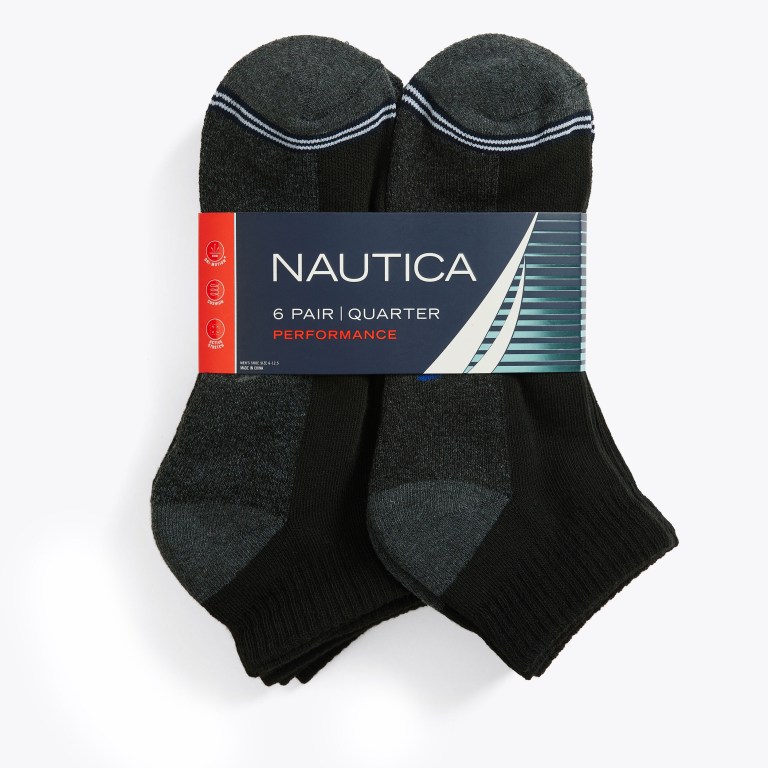 Nautica Atletische Logo Quarter , 6-pack Sokken Heren Zwart | VYXJL1GT