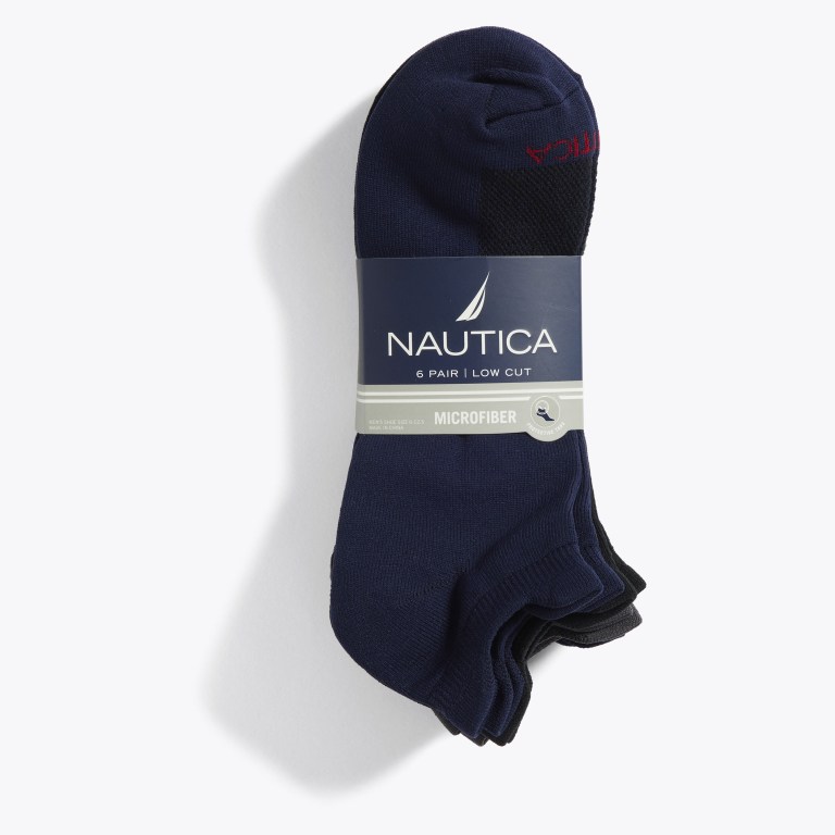 Nautica Atletische Low-cut Microfiber , 6-pack Sokken Heren Zwart | XNaq5dyN