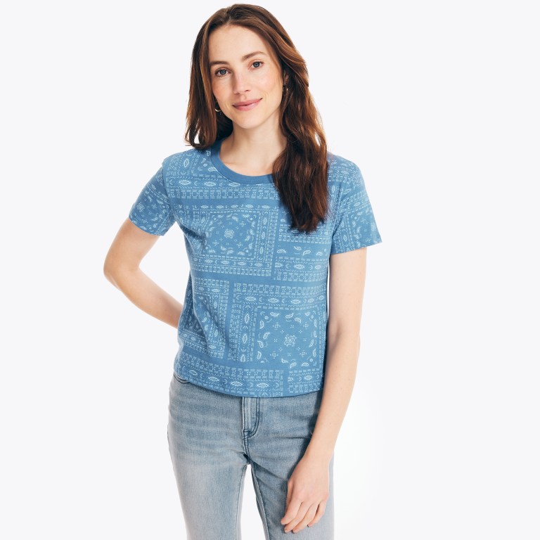 Nautica Bandana Print T-shirts Dames Blauw | 99tRFS5E