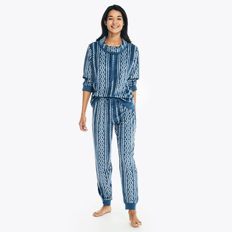 Nautica Cable-knit Pajama Set Sleepwear Dames Blauw Geel | Add5FFUz