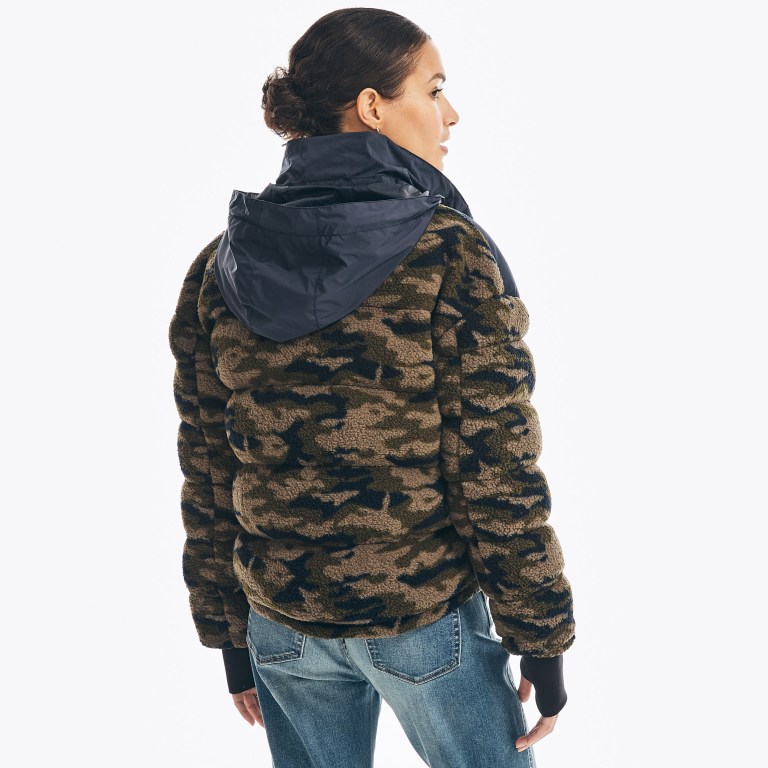 Nautica Camouflage Mixed Media Sherpa Jassen Dames Donkerblauw | COJpoBYG