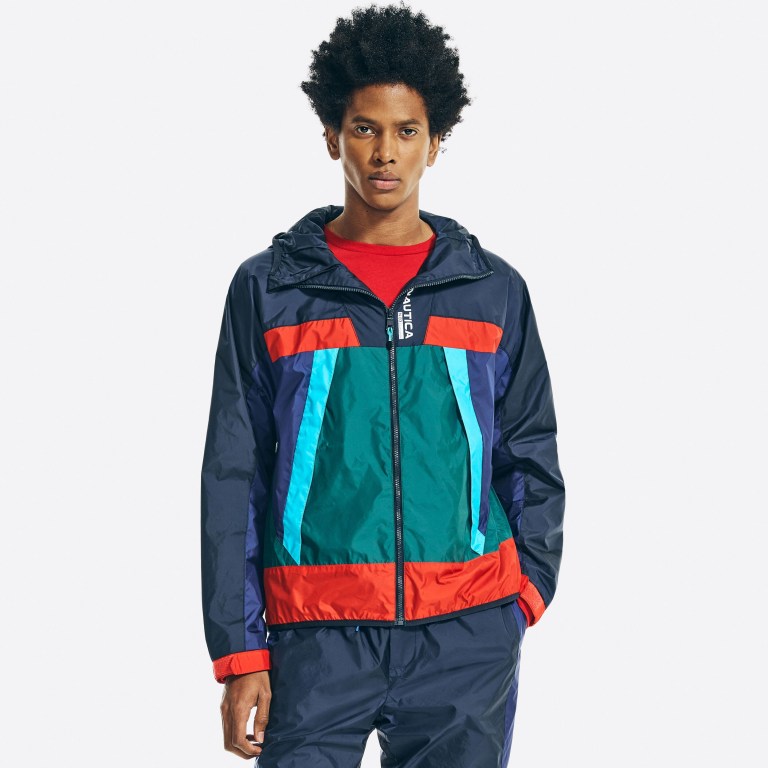 Nautica Colorblock Met Capuchon Windbreaker Jassen Heren Donkerblauw | cdUImrBb