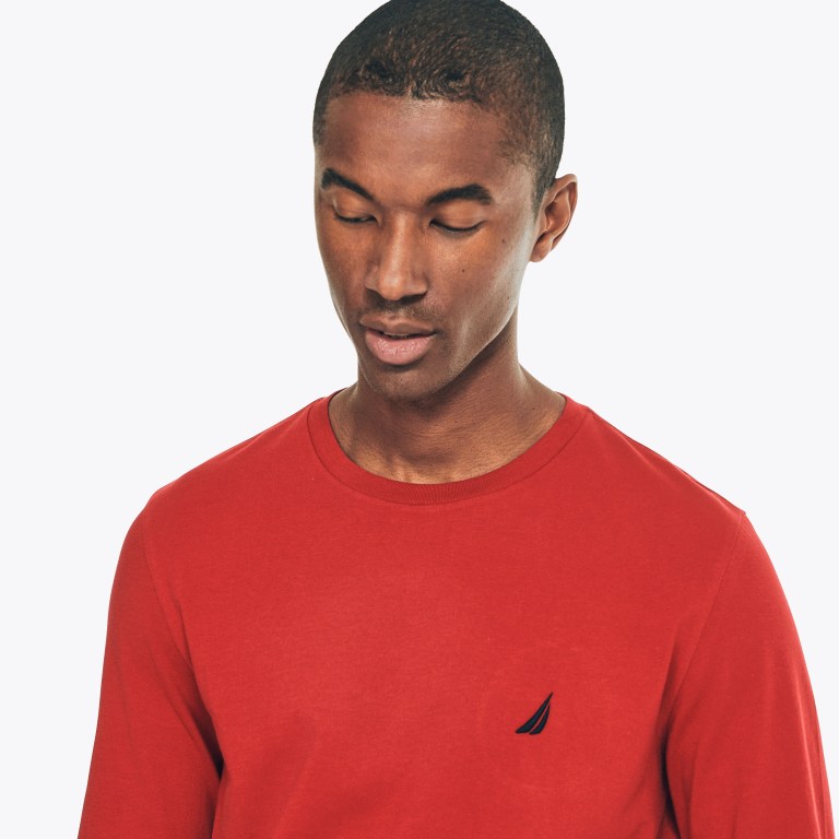 Nautica Crewneck Long-sleeve T-shirts Heren Rood | 3AXs7upw