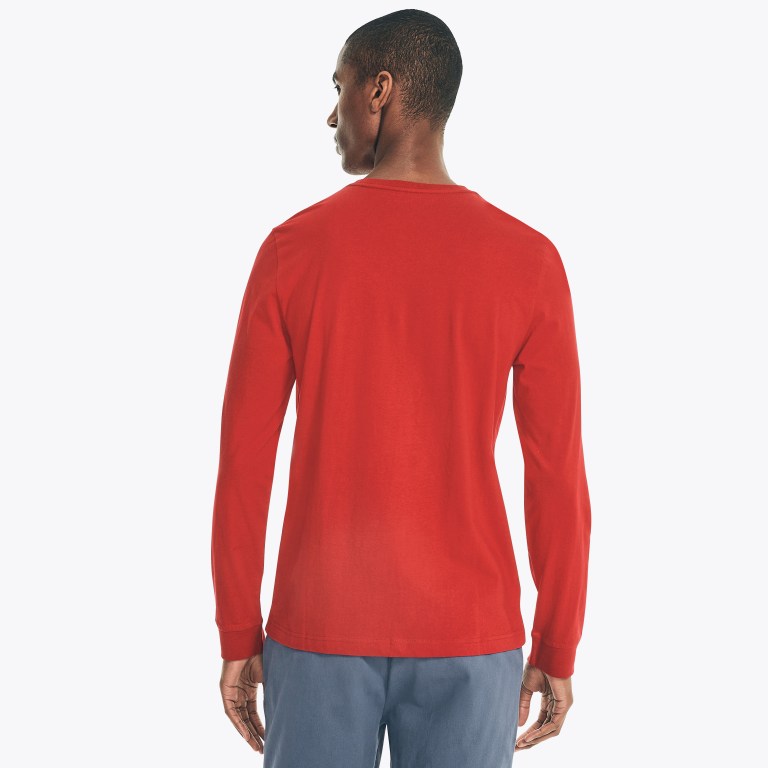 Nautica Crewneck Long-sleeve T-shirts Heren Rood | 3AXs7upw