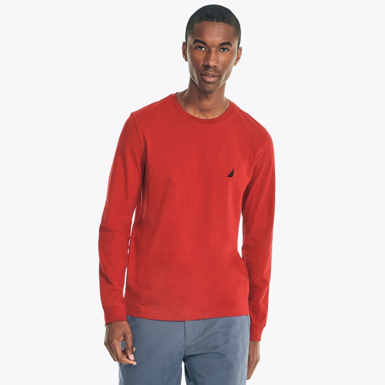 Nautica Crewneck Long-sleeve T-shirts Heren Rood | 3AXs7upw