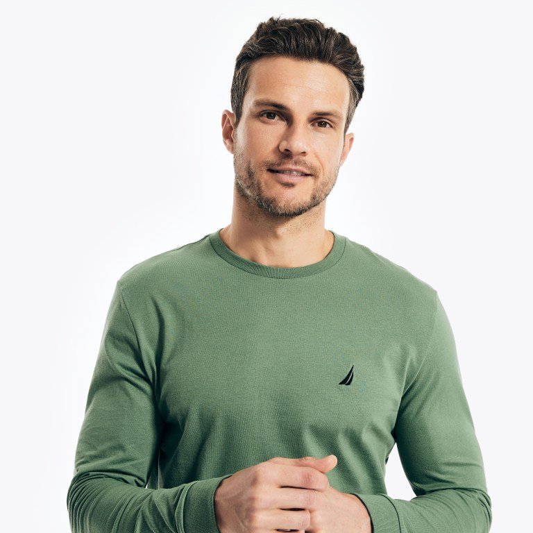 Nautica Crewneck Long-sleeve T-shirts Heren Groen | UsynrIPj