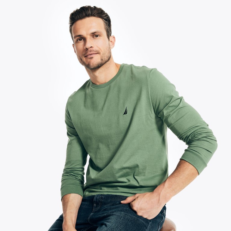 Nautica Crewneck Long-sleeve T-shirts Heren Groen | UsynrIPj