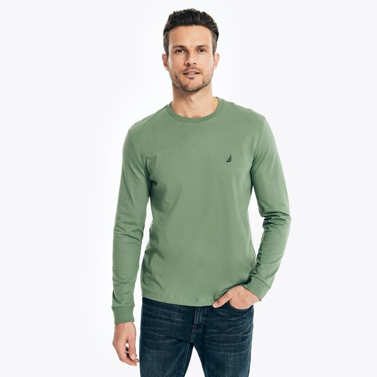 Nautica Crewneck Long-sleeve T-shirts Heren Groen | UsynrIPj