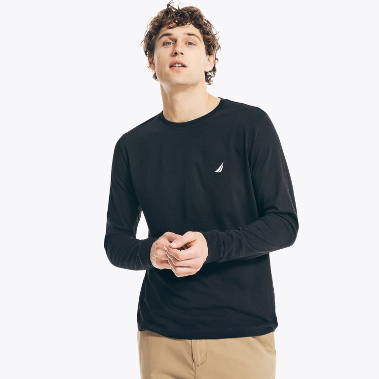 Nautica Crewneck Long-sleeve T-shirts Heren Zwart | dtfyzVUg