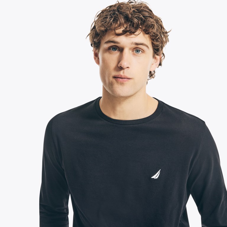 Nautica Crewneck Long-sleeve T-shirts Heren Zwart | dtfyzVUg