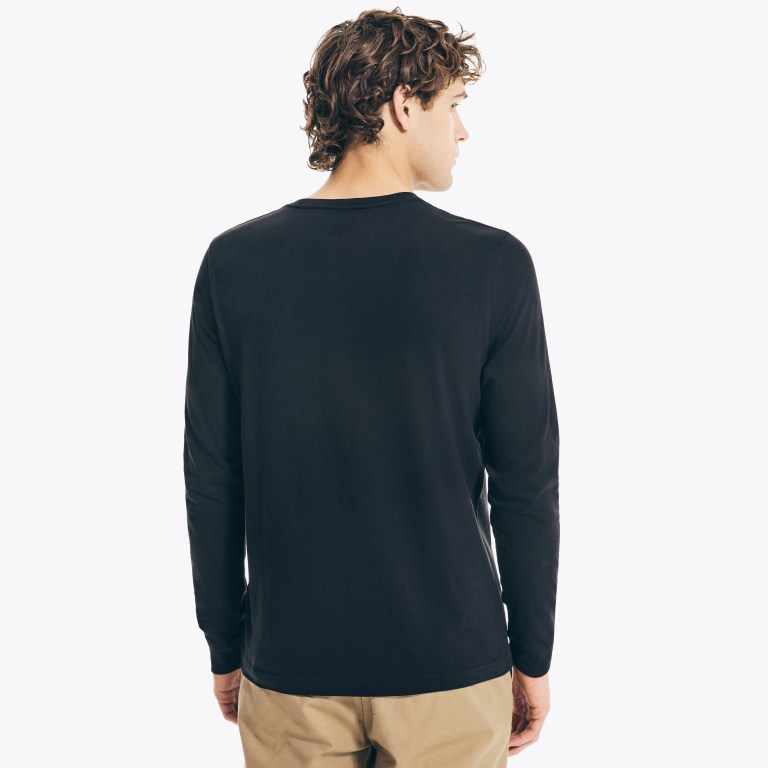 Nautica Crewneck Long-sleeve T-shirts Heren Zwart | dtfyzVUg