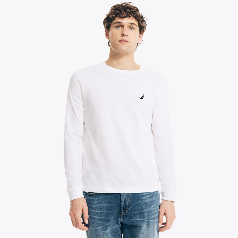 Nautica Crewneck Long-sleeve T-shirts Heren Wit | nI0wo6M5