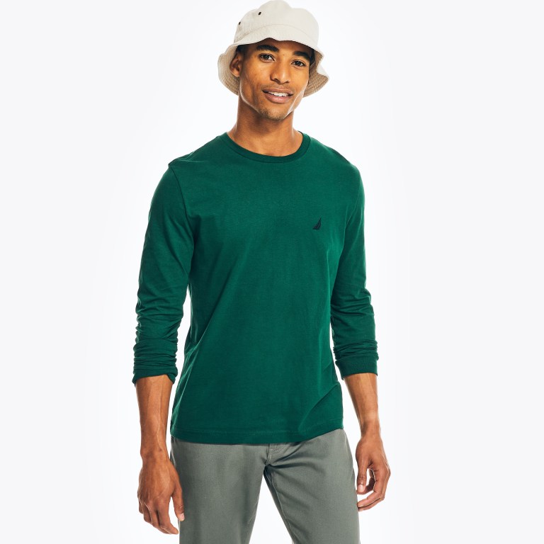 Nautica Crewneck Long-sleeve T-shirts Heren Groen | tlqgJw7b