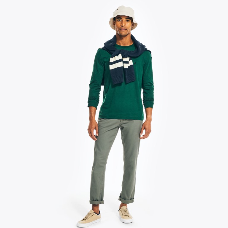 Nautica Crewneck Long-sleeve T-shirts Heren Groen | tlqgJw7b