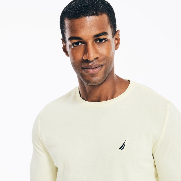 Nautica Crewneck Long-sleeve T-shirts Heren Lichtgeel | vpQ4yiNi