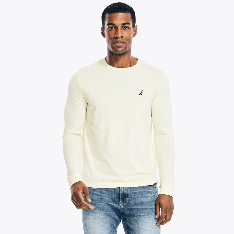 Nautica Crewneck Long-sleeve T-shirts Heren Lichtgeel | vpQ4yiNi