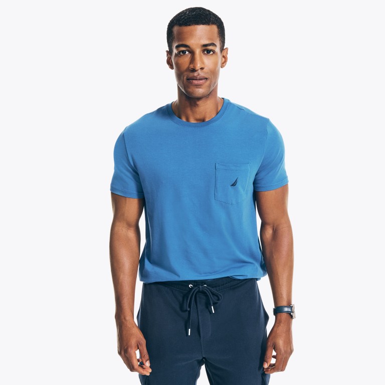 Nautica Crewneck Pocket T-shirts Heren Blauw | kML9LOJU