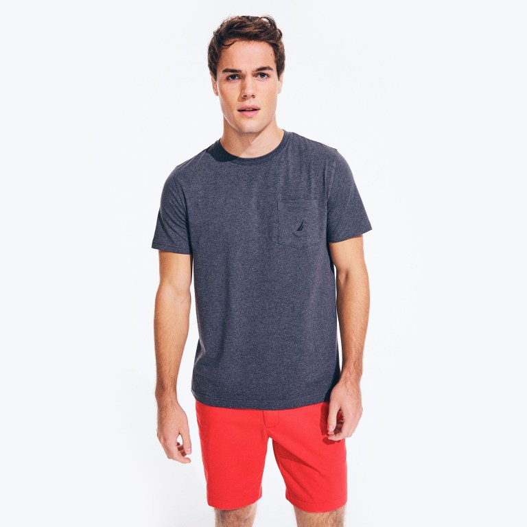 Nautica Crewneck Pocket T-shirts Heren Grijs | DlLtauxg