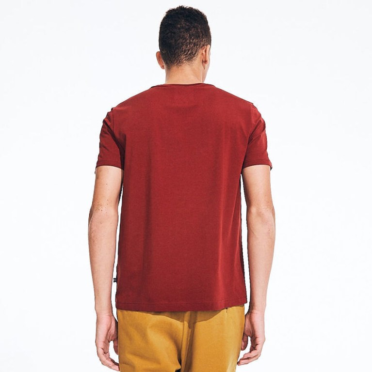 Nautica Crewneck Pocket T-shirts Heren Rood | 7hb6F3D1