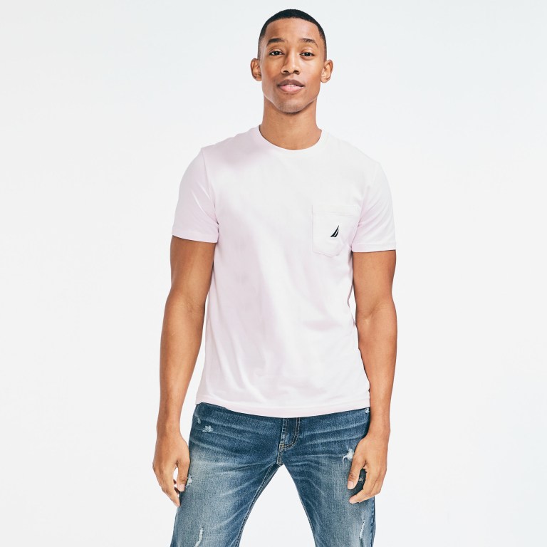 Nautica Crewneck Pocket T-shirts Heren Roze | TyMUvOLk