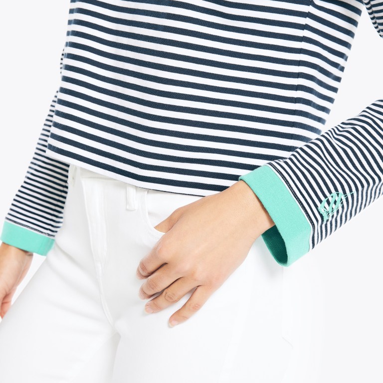 Nautica Cropped Striped Long-sleeve T-shirts Dames Wit | Lg5VxFQX