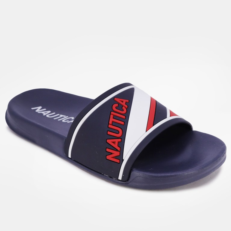 Nautica Embossed Striped Logo Badslippers Dames Donkerblauw | boYKZVk2