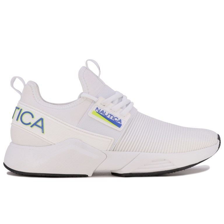 Nautica Embossed Striped Logo Mesh Sneakers Heren Wit Lichtturkoois | GDFR6Ti5