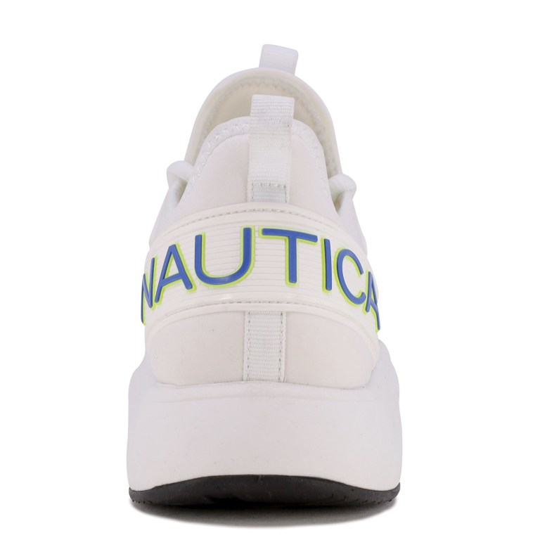 Nautica Embossed Striped Logo Mesh Sneakers Heren Wit Lichtturkoois | GDFR6Ti5