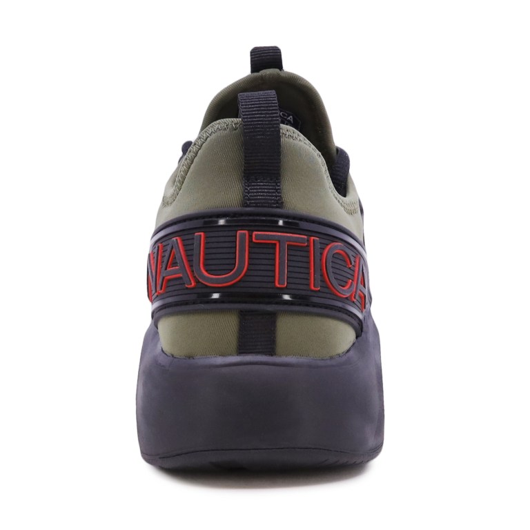 Nautica Embossed Striped Logo Mesh Sneakers Heren Olijfgroen | YKwqbqlv