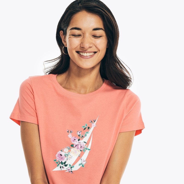 Nautica Embroidered Floral J-class Grafische T-shirts Dames Koraal | OjFefZct