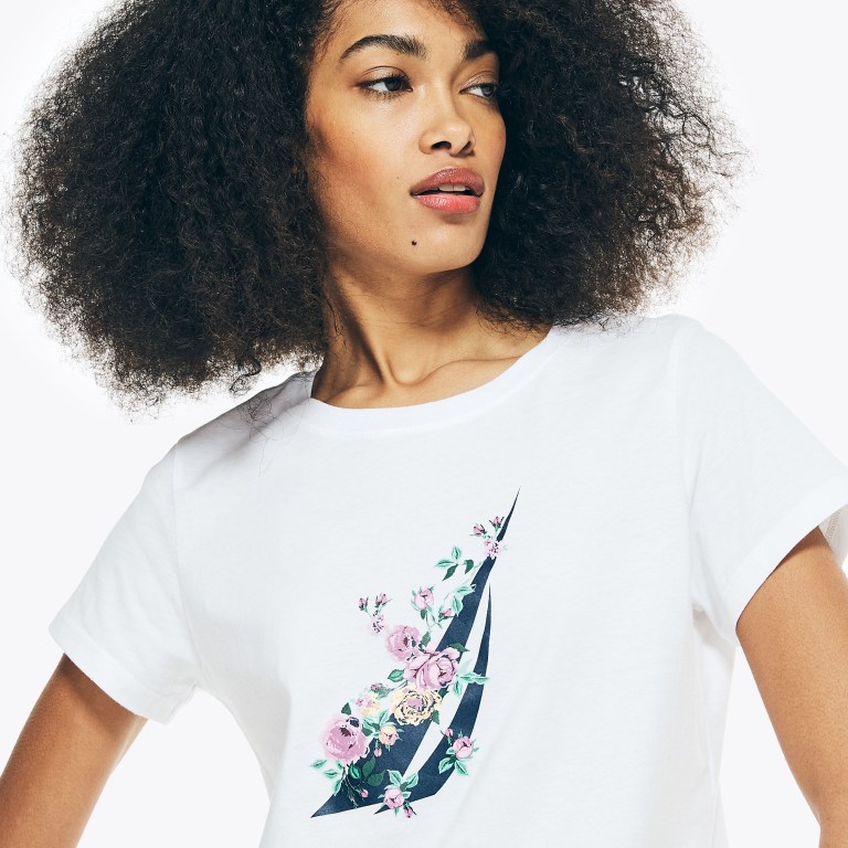 Nautica Embroidered Floral J-class Grafische T-shirts Dames Wit | w0uw1RWw