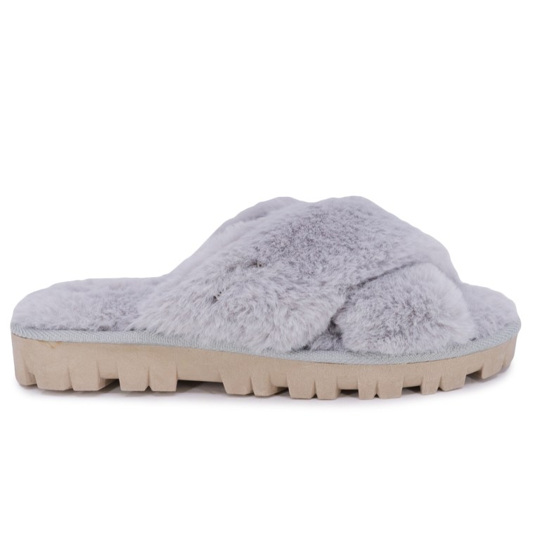 Nautica Faux-fur Crisscross Slippers Dames Grijs | U109imIn