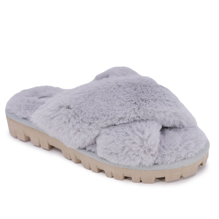 Nautica Faux-fur Crisscross Slippers Dames Grijs | U109imIn