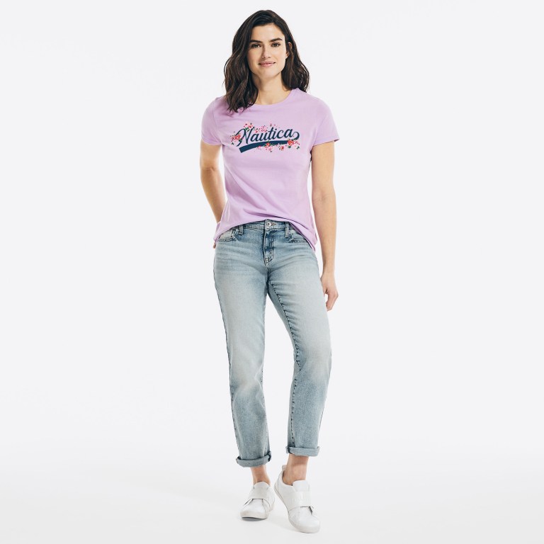 Nautica Floral Logo Grafische T-shirts Dames Paars | Eq3iUED7