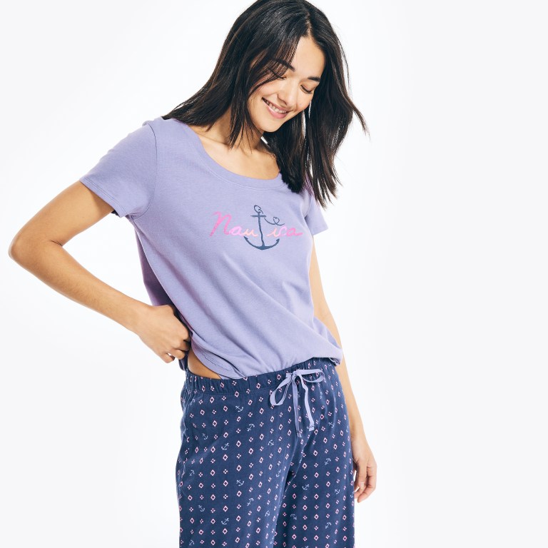 Nautica Floral Print Pajama Set Sleepwear Dames Indigo Blauw | sGIUEiWn