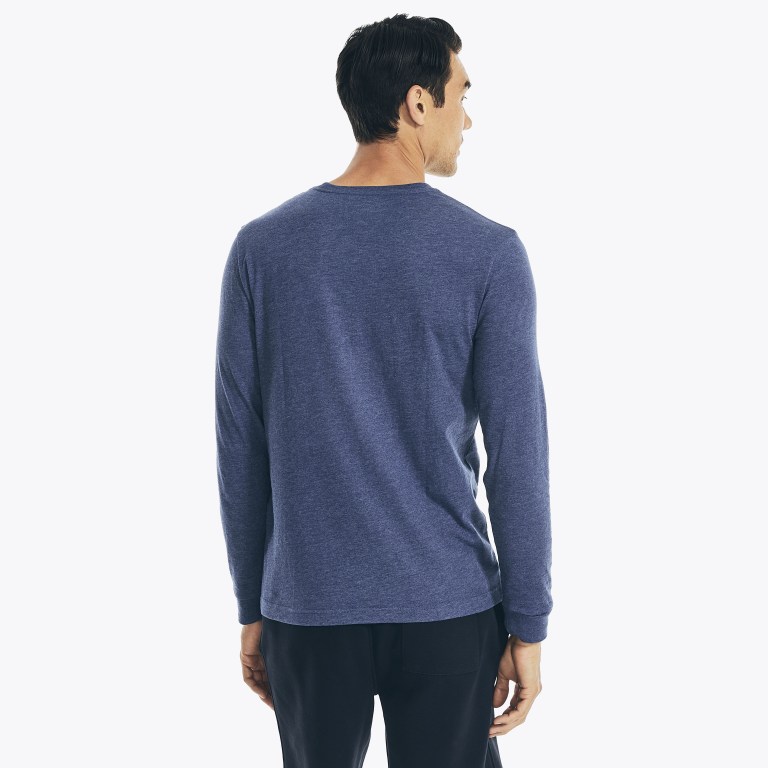 Nautica Heathered Crewneck Long-sleeve T-shirts Heren Blauw | a5FUN3Dj