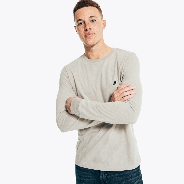 Nautica Heathered Crewneck Long-sleeve T-shirts Heren Grijs | tVxSVYmD