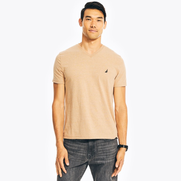 Nautica Heathered V-neck T-shirts Heren Bruin | rq907gCO