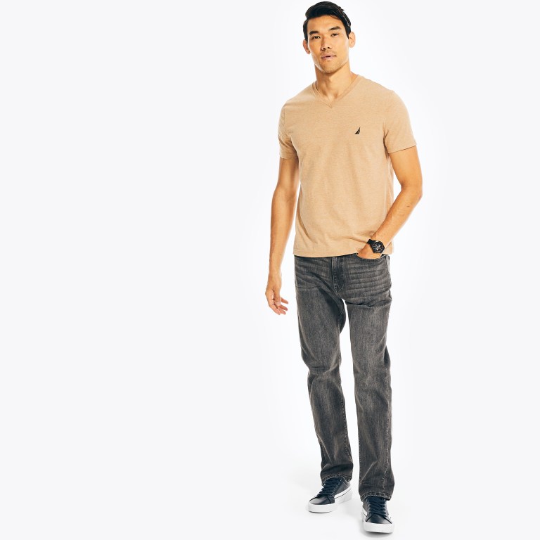 Nautica Heathered V-neck T-shirts Heren Bruin | rq907gCO