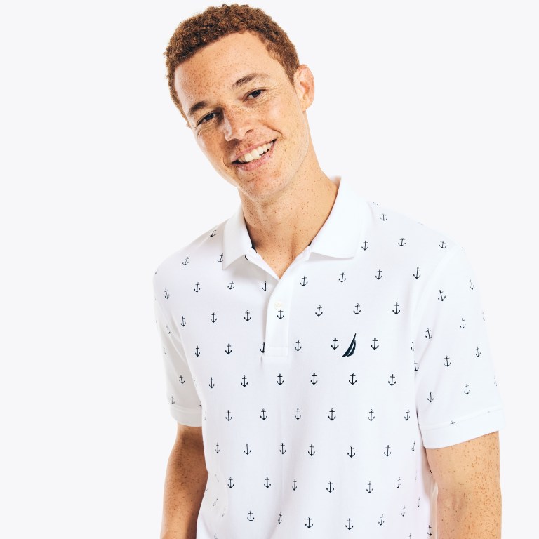 Nautica Klassieke Fit Anchor Print Poloshirt Heren Wit | 0o7N7BQQ