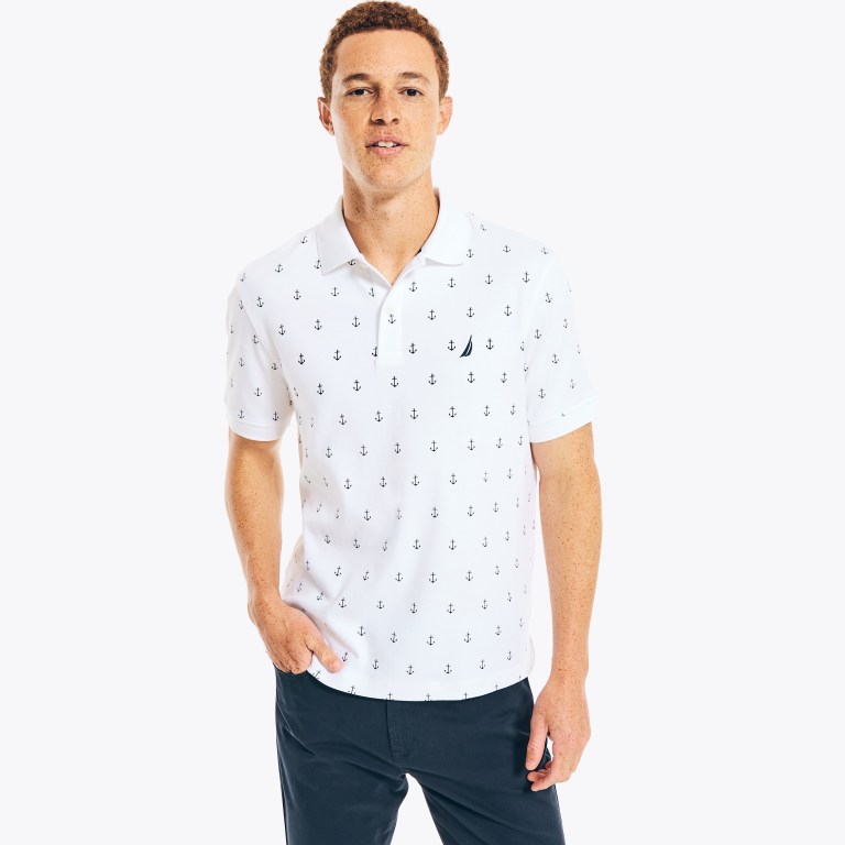 Nautica Klassieke Fit Anchor Print Poloshirt Heren Wit | 0o7N7BQQ