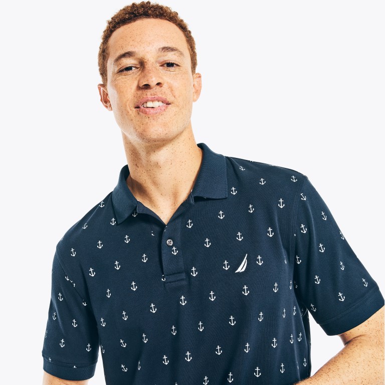 Nautica Klassieke Fit Anchor Print Poloshirt Heren Donkerblauw | tF35KXH0