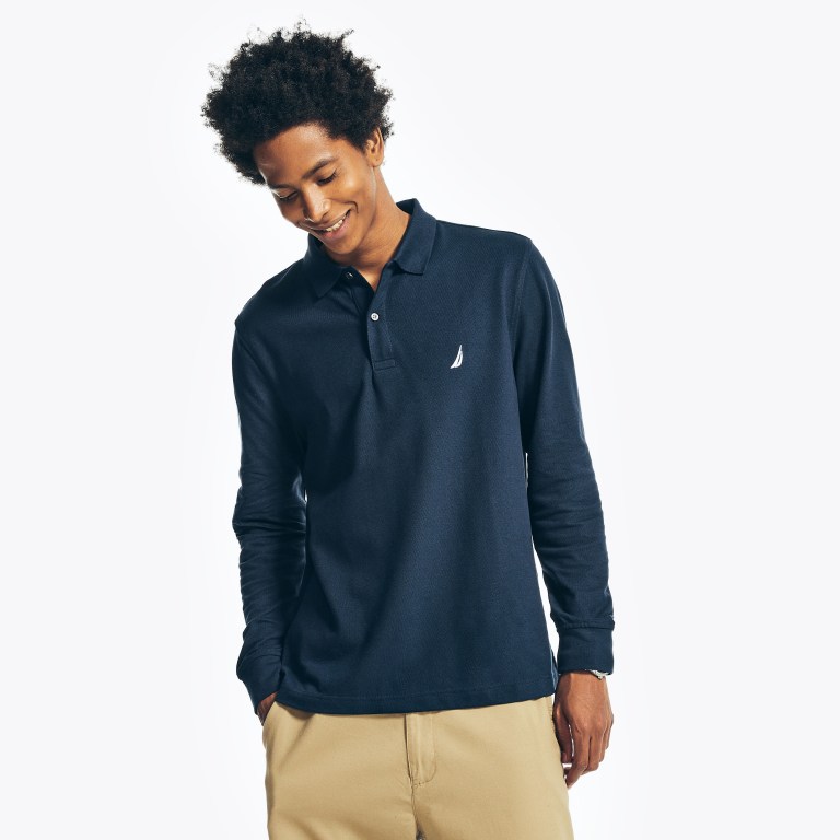 Nautica Klassieke Fit Long-sleeve Deck Poloshirt Heren Donkerblauw | nKBk8cSX