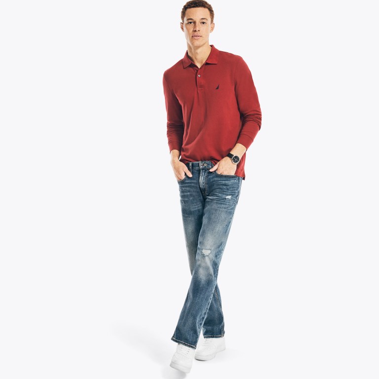 Nautica Klassieke Fit Long-sleeve Deck Poloshirt Heren Rood | tXYXzP1D