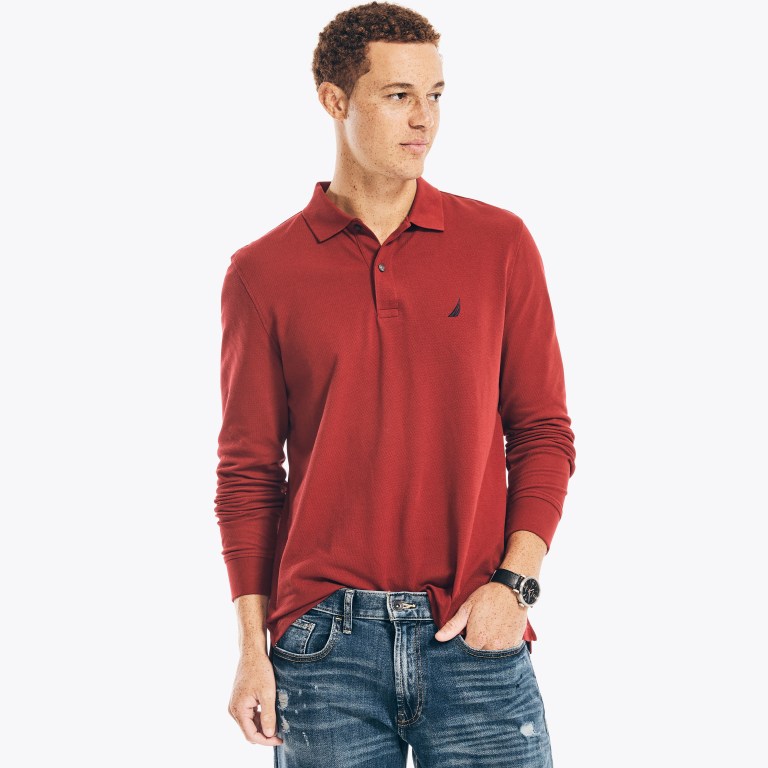 Nautica Klassieke Fit Long-sleeve Deck Poloshirt Heren Rood | tXYXzP1D