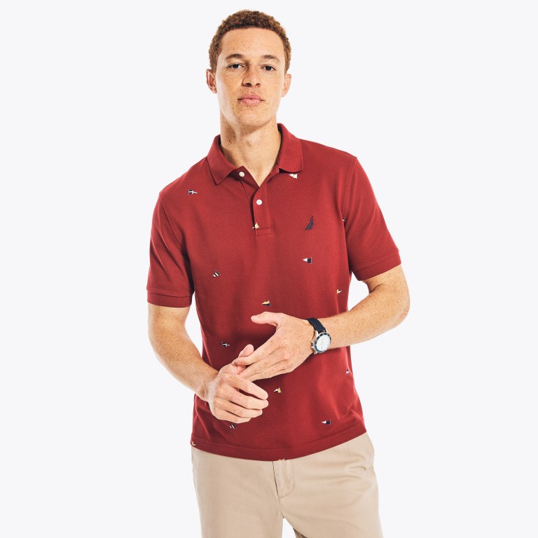 Nautica Klassieke Fit Printed Deck Poloshirt Heren Rood | oQL7b9WD