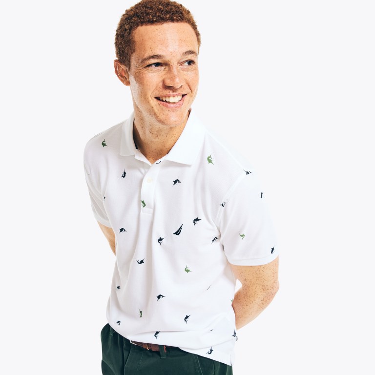 Nautica Klassieke Fit Printed Deck Poloshirt Heren Wit | ssaQ1V5L