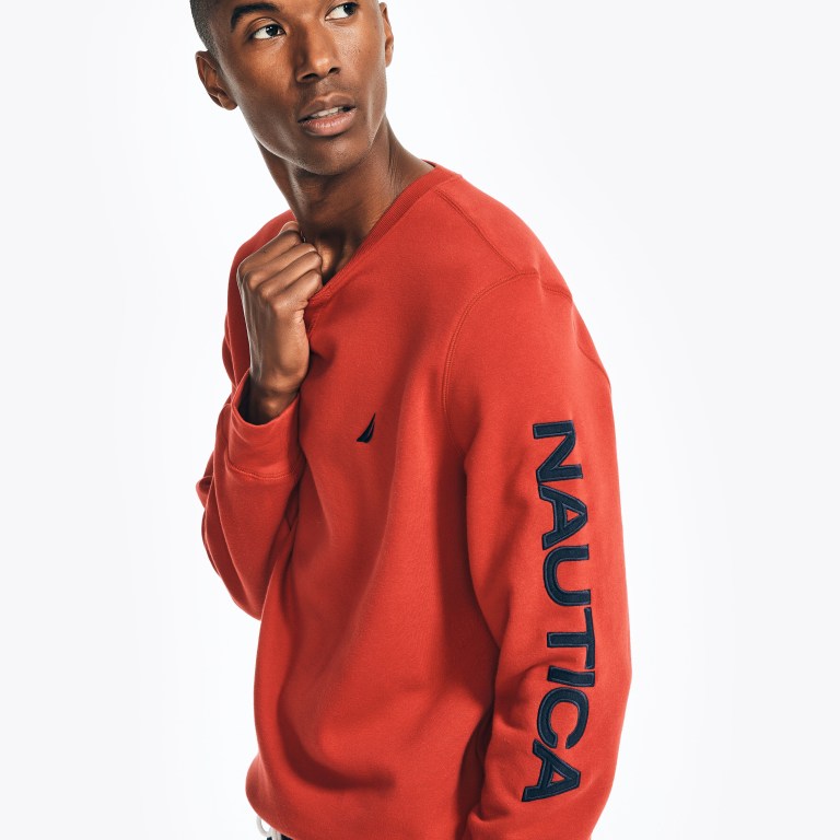 Nautica Logo Crewneck Sweatshirts Heren Rood | 78kDaL37